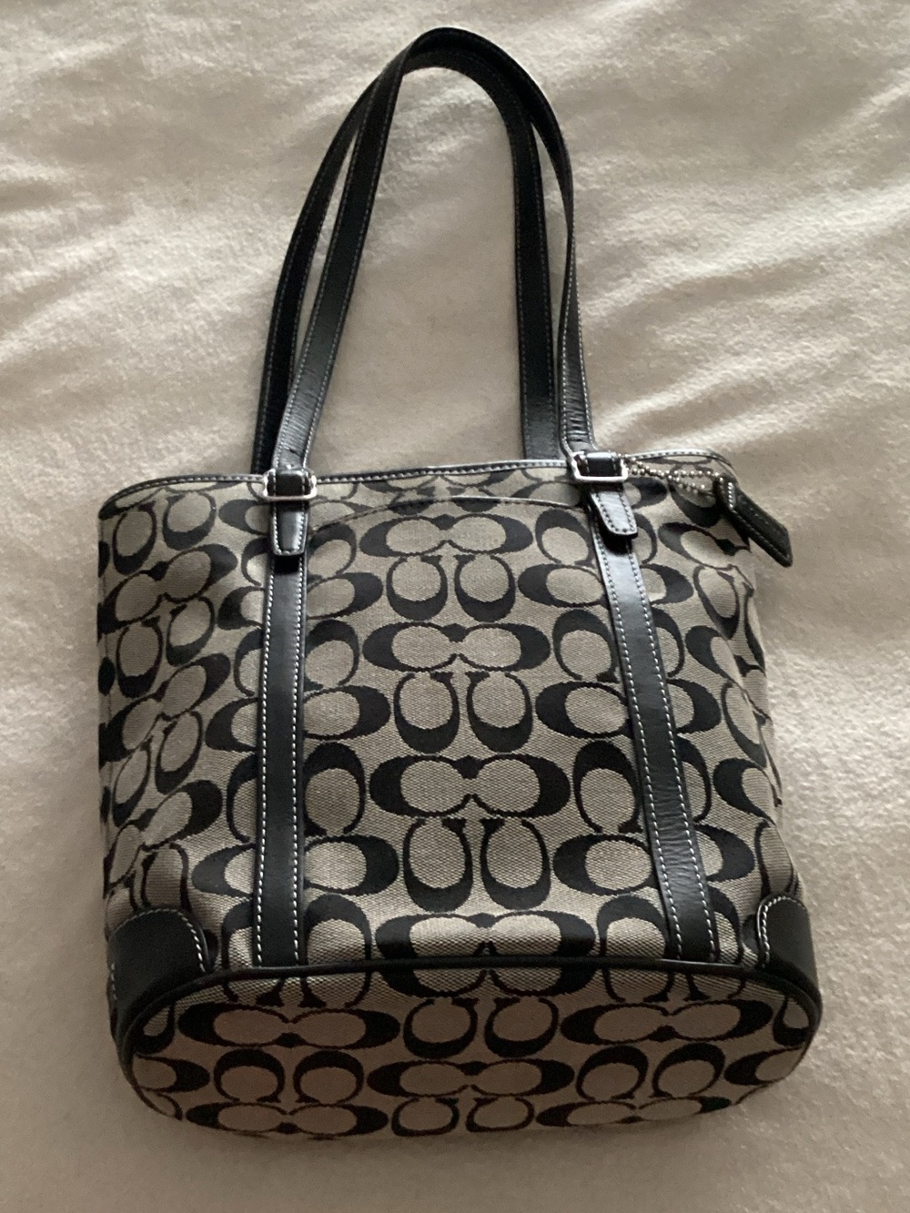 Coach Black and Beige Signature Canvas Tote